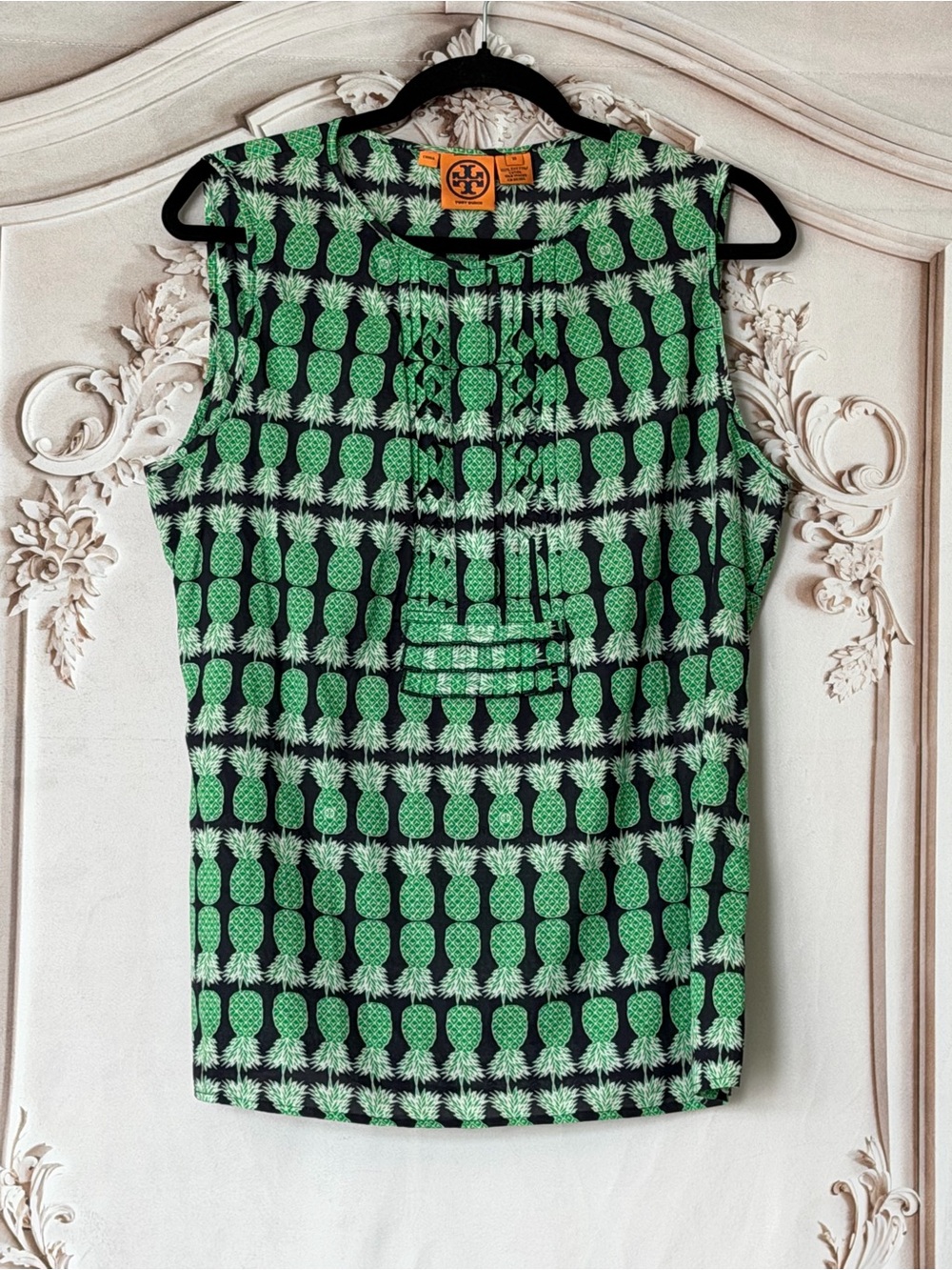 Tory Burch Black & Green Pineapple-Print Sleeveless Camisole